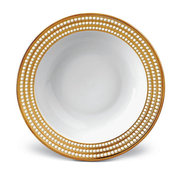 Perlée Rimmed Serving Bowl in Gold - Timeless and Sophisticated Dinnerware Crafted from Limoges Porcelain
