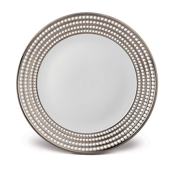 Perlée Round Platter in Platinum - Timeless and Sophisticated Dinnerware Crafted from Limoges Porcelain and Infused with Detailed Craftsmanship