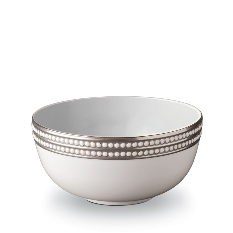 Large Perlée Serving Bowl in Platinum - Timeless and Sophisticated Dinnerware Crafted from Limoges Porcelain