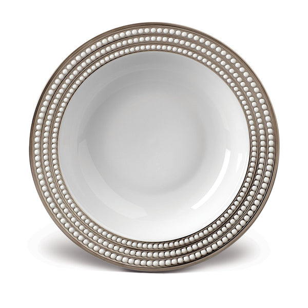 Perlée Rimmed Serving Bowl in Platinum - Timeless and Sophisticated Dinnerware Crafted from Limoges Porcelain