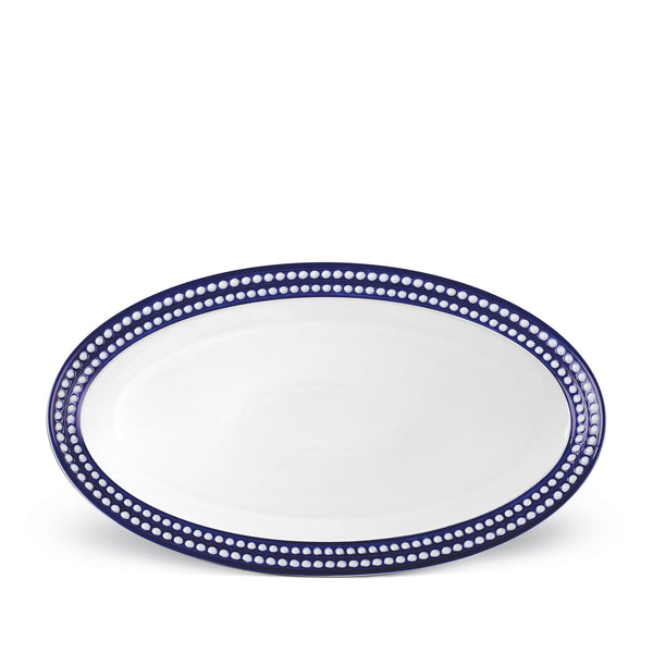 Large Perlée Oval Platter in Bleu - Timeless and Sophisticated Dinnerware Crafted from Limoges Porcelain and Infused with Detailed Craftsmanship