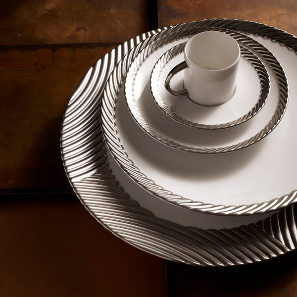 Corde Coupe Bowl in Platinum - Nod to Old-World Silk Cords - Sculptural and Timeless with Hand-Painted Porcelain - Classic Craftsmanship