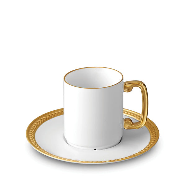 Soie Tressée Espresso Cup and Saucer in Gold - Classic Yet Modern Design Made of Limoges Porcelain