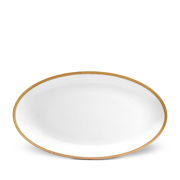 Large Soie Tressée Oval Platter in Gold - Classic Yet Modern Design Made of Limoges Porcelain Creates a Contemporary Look on an Ancient Shape