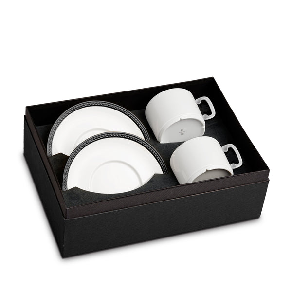 Soie Tressée Tea Cup and Saucer in Black - Classic Yet Modern Design Made of Limoges Porcelain Creates a Contemporary Look on an Ancient Shape
