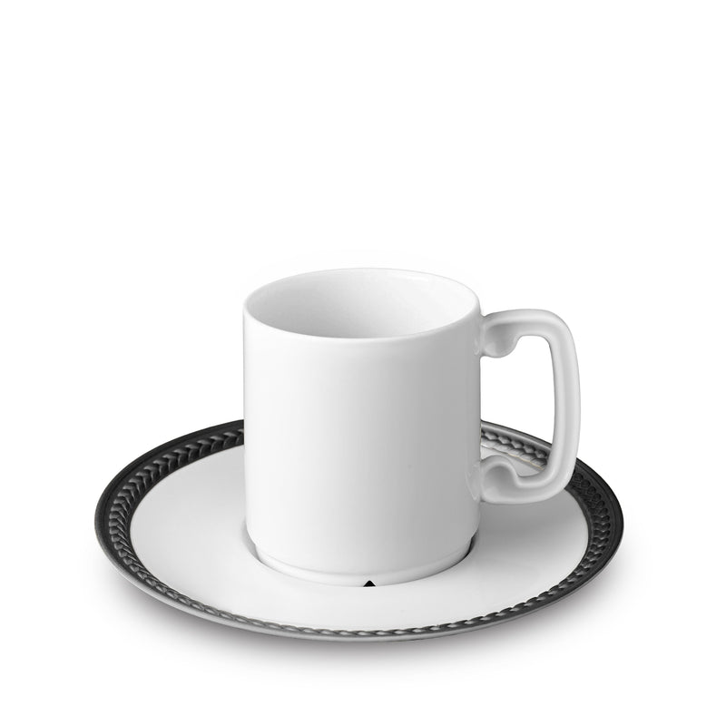 Soie Tressée Espresso Cup and Saucer in Black - Classic Yet Modern Design Made of Limoges Porcelain