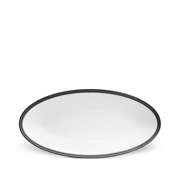 Small Soie Tressée Oval Platter in Black - Classic Yet Modern Design Made of Limoges Porcelain