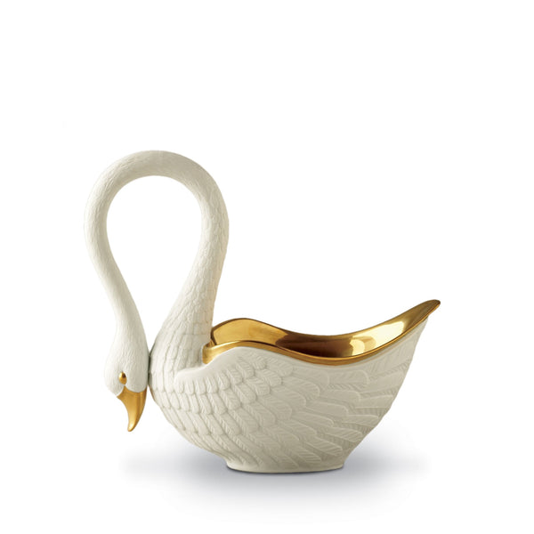Medium Swan Bowl in White - A Nod to the 19th Century Empire - Detailed Porcelain with Intricate Hand-Gilded Features