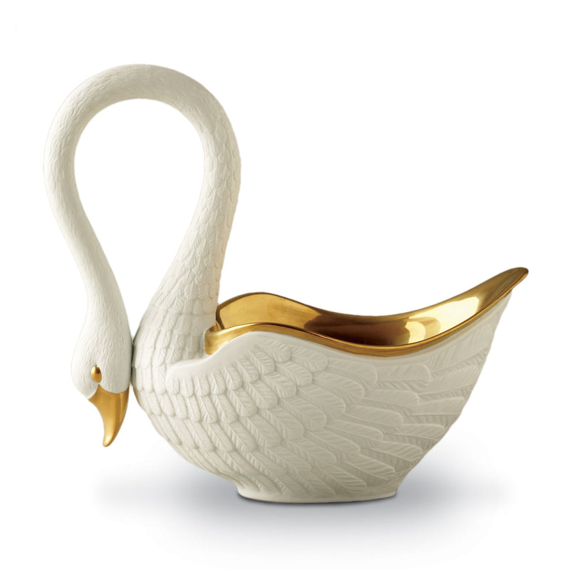 Large Swan Bowl in White - A Nod to the 19th Century Empire - Detailed Porcelain with Intricate Hand-Gilded Features