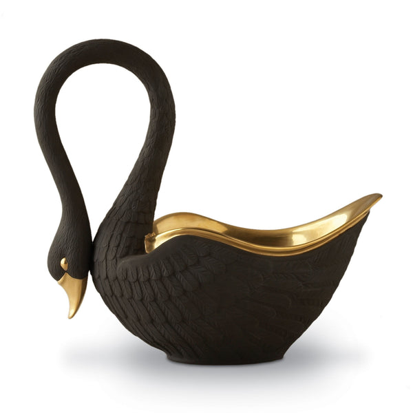 Large Swan Bowl in Black - A Nod to the 19th Century Empire - Detailed Porcelain with Intricate Hand-Gilded Features