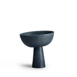 Terra Bowl on Stand - Small. A round porcelain bowl on tall stand with a dark mineral glaze.