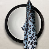 Linen Sateen Leopard Napkins - Blue (Set of 4)