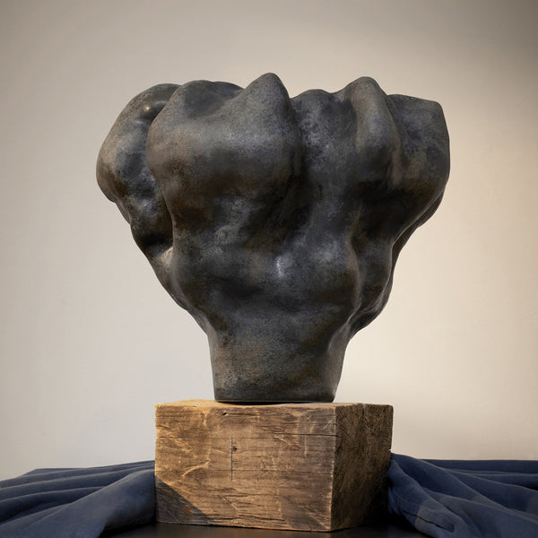 Short Timna Vase in Aged Iron by L'OBJET has a Sculptural Form - Hand-Crafted Workmanship from Portuguese Atalier