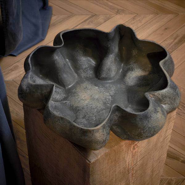 Large Timna Bowl in Aged Iron - Sculpted from Porcelain - Flowing Vessel Features Exemplary Craftsmanship with Detailed Finish