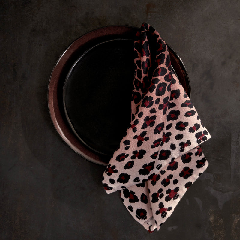 Linen Sateen Leopard Napkins - Pink (Set of 4)
